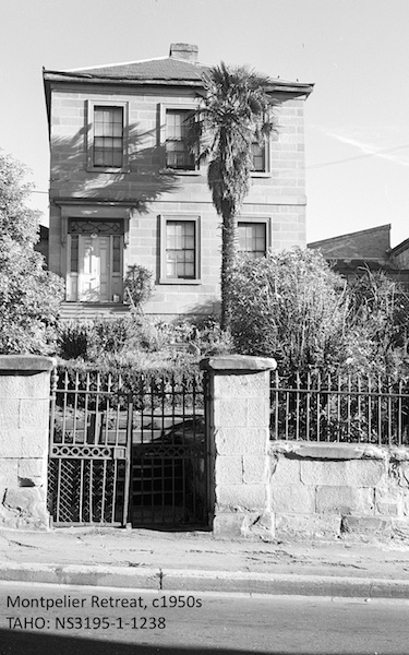 Black and white photograph of two storey-ashlar sandstone house, built by Alexander Orr by 1845